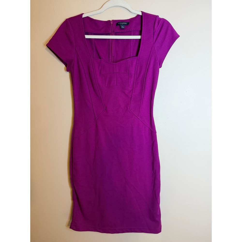 Banana Republic Womens Magenta Purple Ponte Sheath Dress Size 2 Square Neck Cap